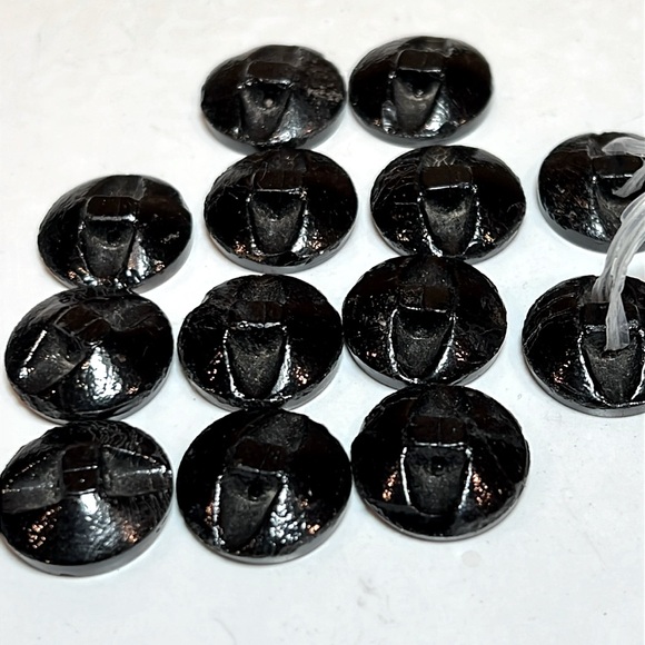 13 black glass gold luster buttons, self shanks Victorian Era - Picture 3 of 11
